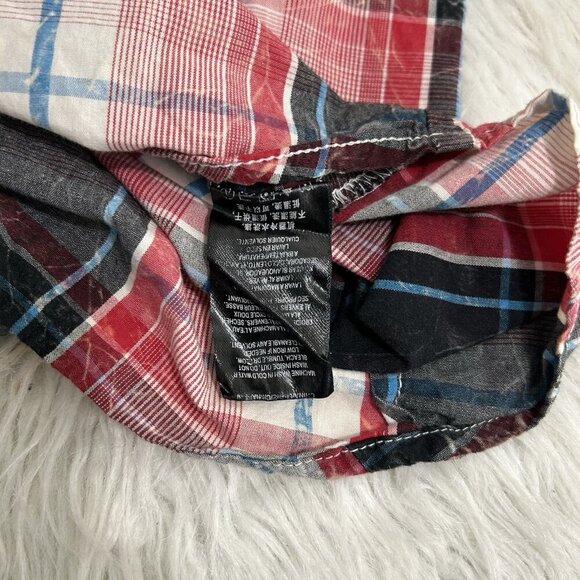Affliction Pearl Snap Embroidered Red Plaid Western Shirt Elbow Patch Women’s L - Picture 9 of 11